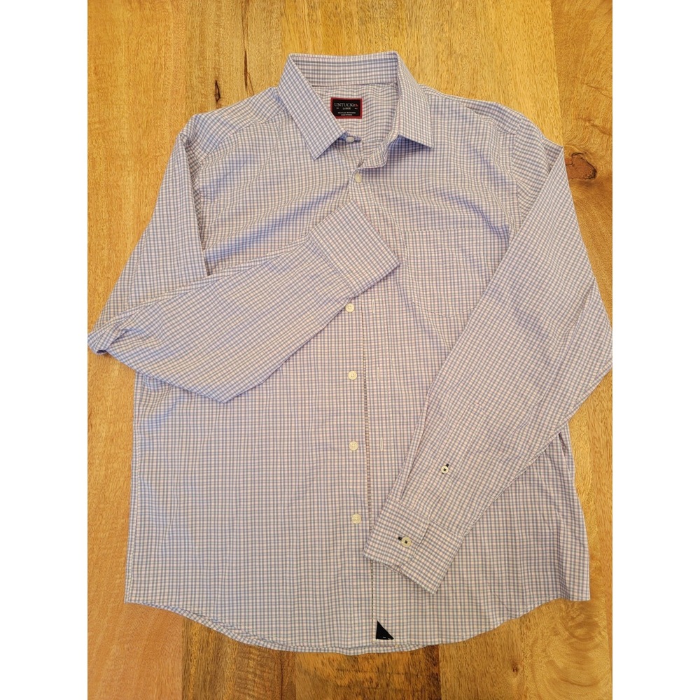 UNTUCKit Shirt Mens Large Light Blue Plaid Long Sleeve Button Front Casual